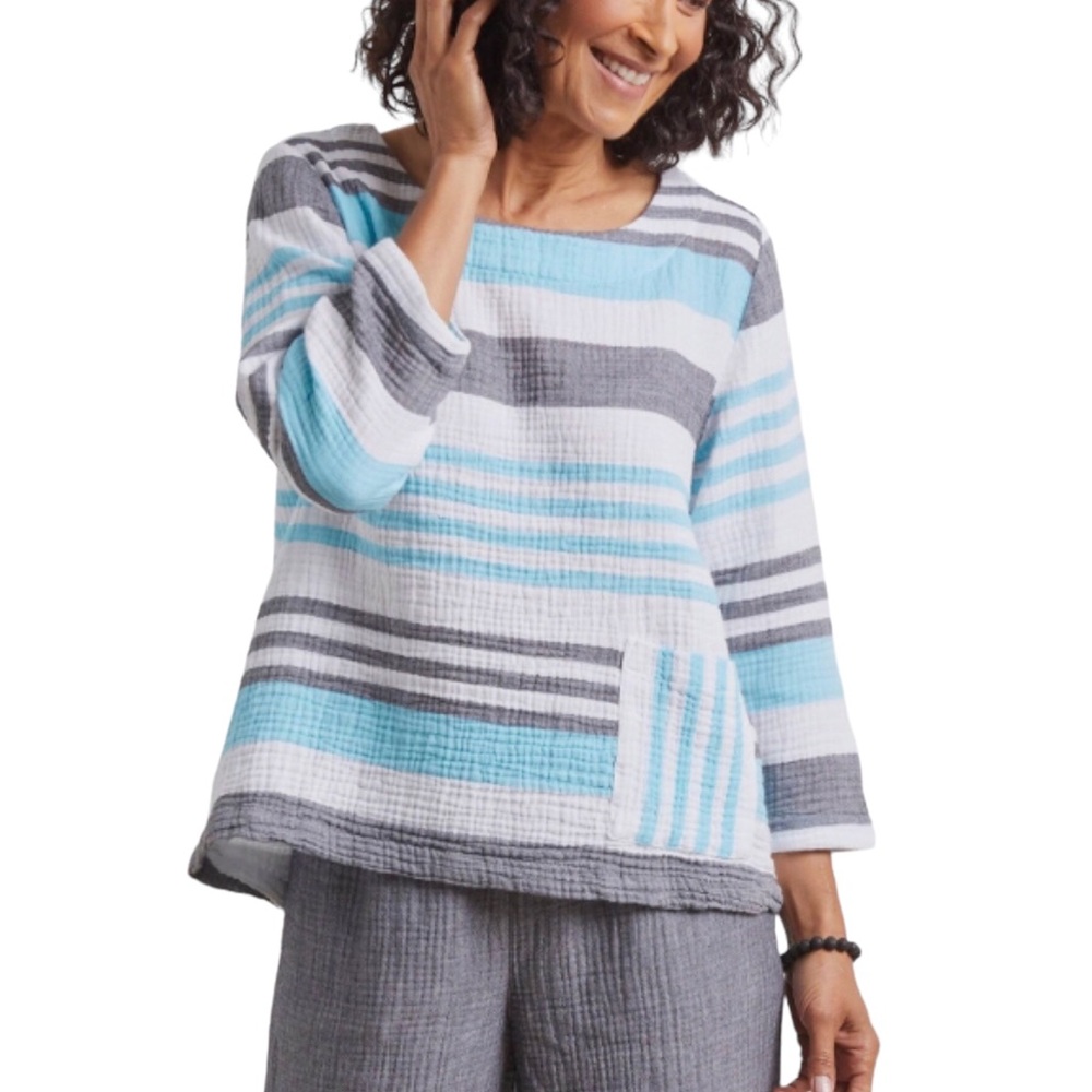 Habitat | Stripe Gauze Pullover Top XS Beachy